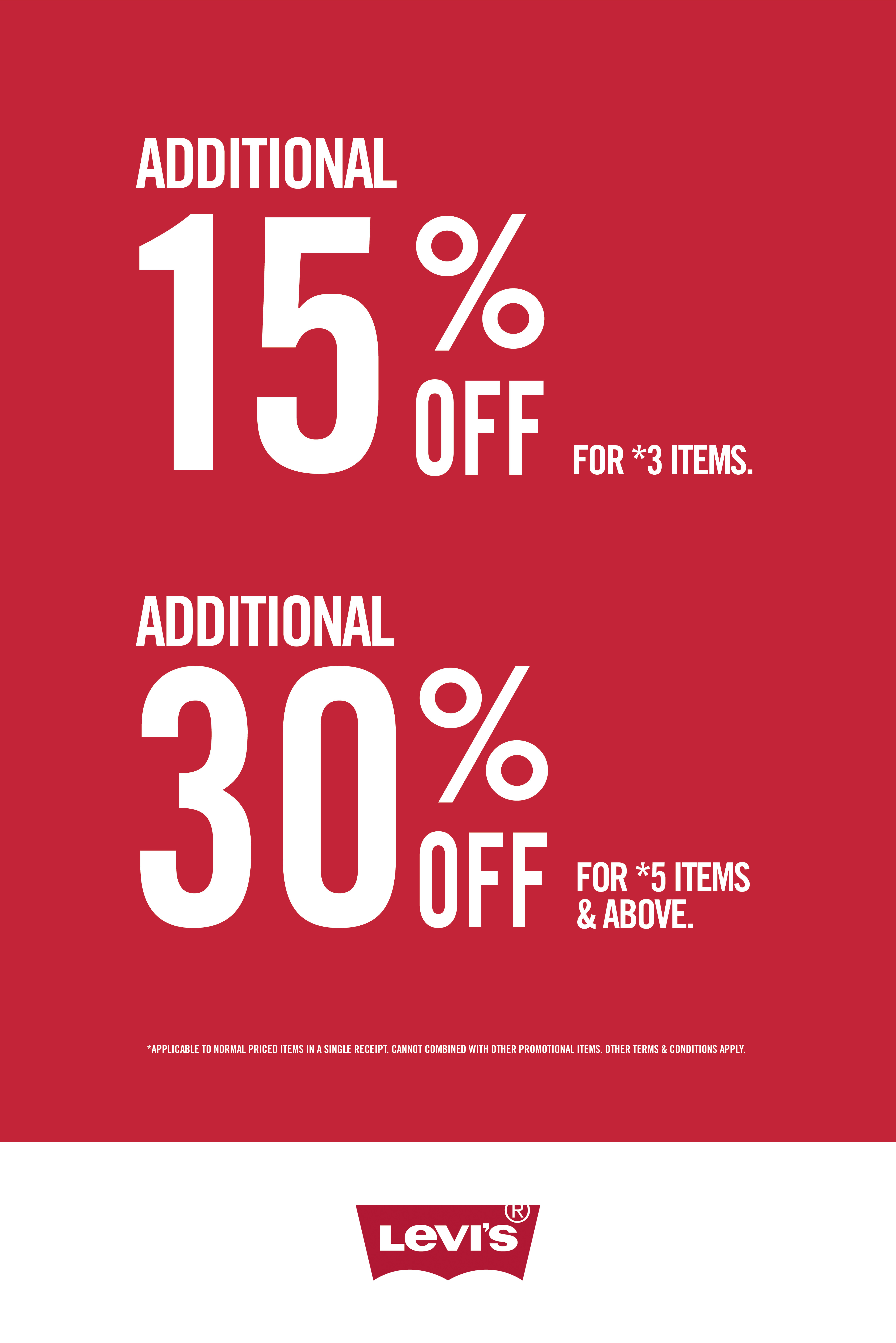 Design Village | Levi’s Additional 15% and 30% Discount 1-31 March 2017